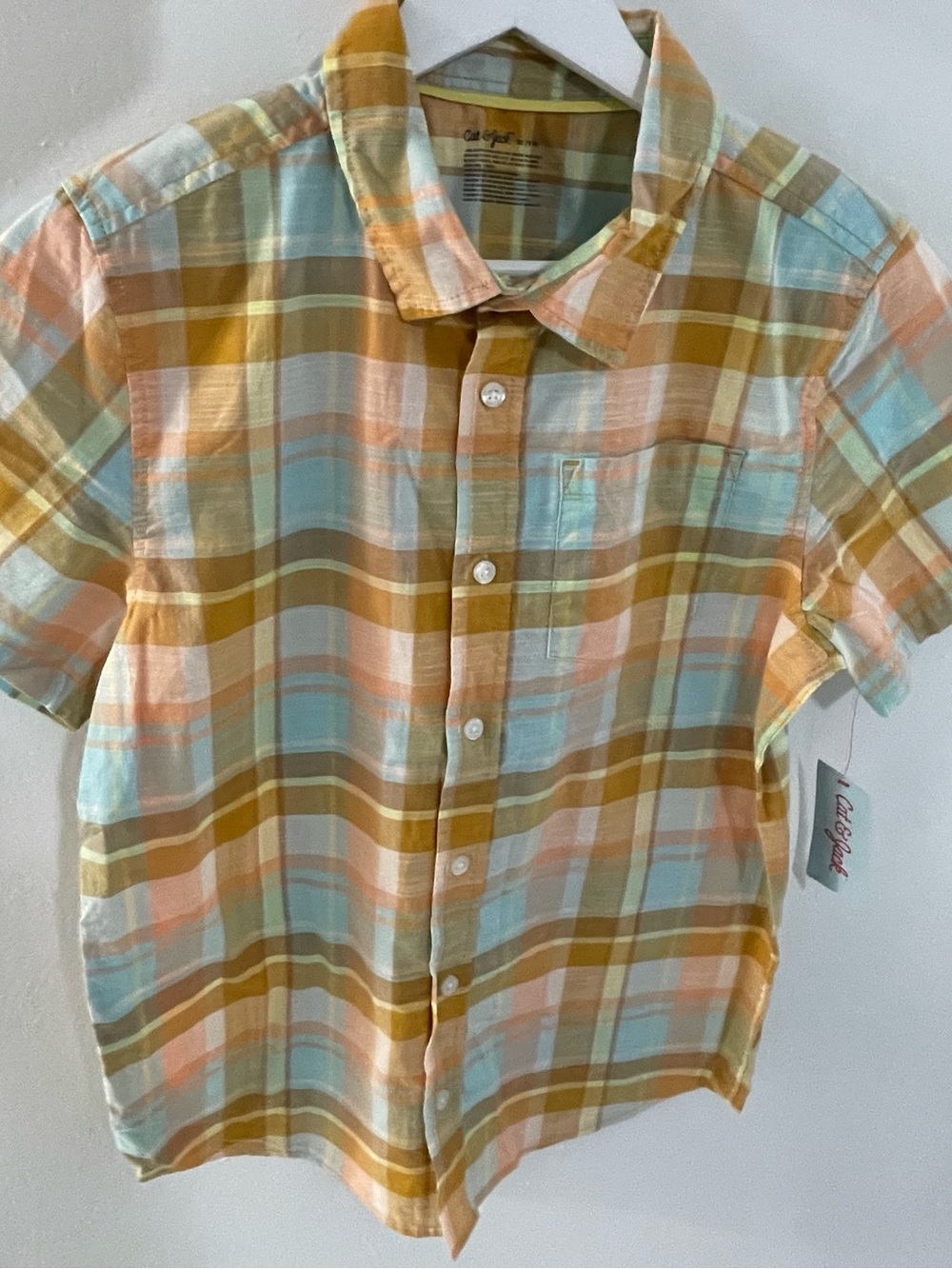 Cat & Jack Short-Sleeve Plaid Button-Down Shirt in Yellow, Blue & Peach